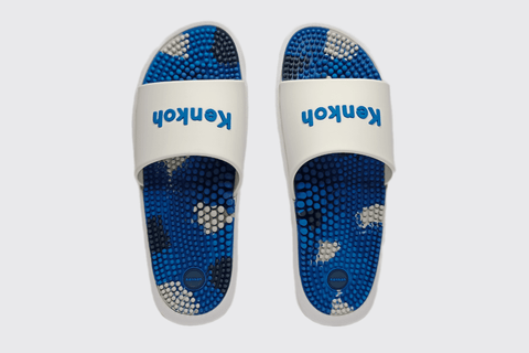 Kaiyo white blue slides- top view Kaiyo white blue slides- top view
